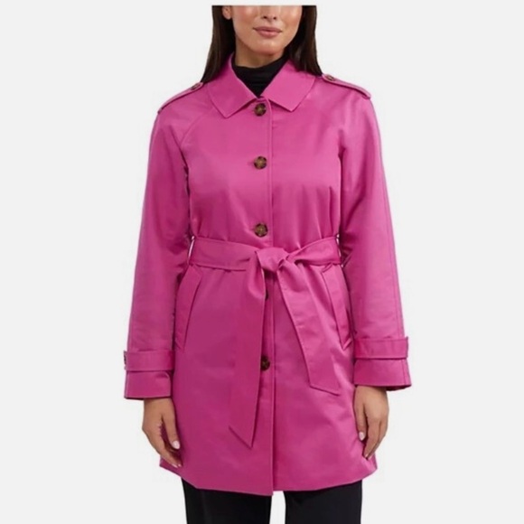 NWT Ellen Tracy Women's Vibrant Pink Trench Coat - Picture 1 of 8
